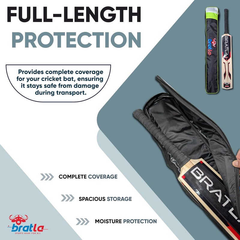 Bratla Cricket Bat Cover Bag Foam Padded, Adjustable Shoulder Strap - Secure and Convenient Cricket Gear Storage Bag Black/Green - Image 2